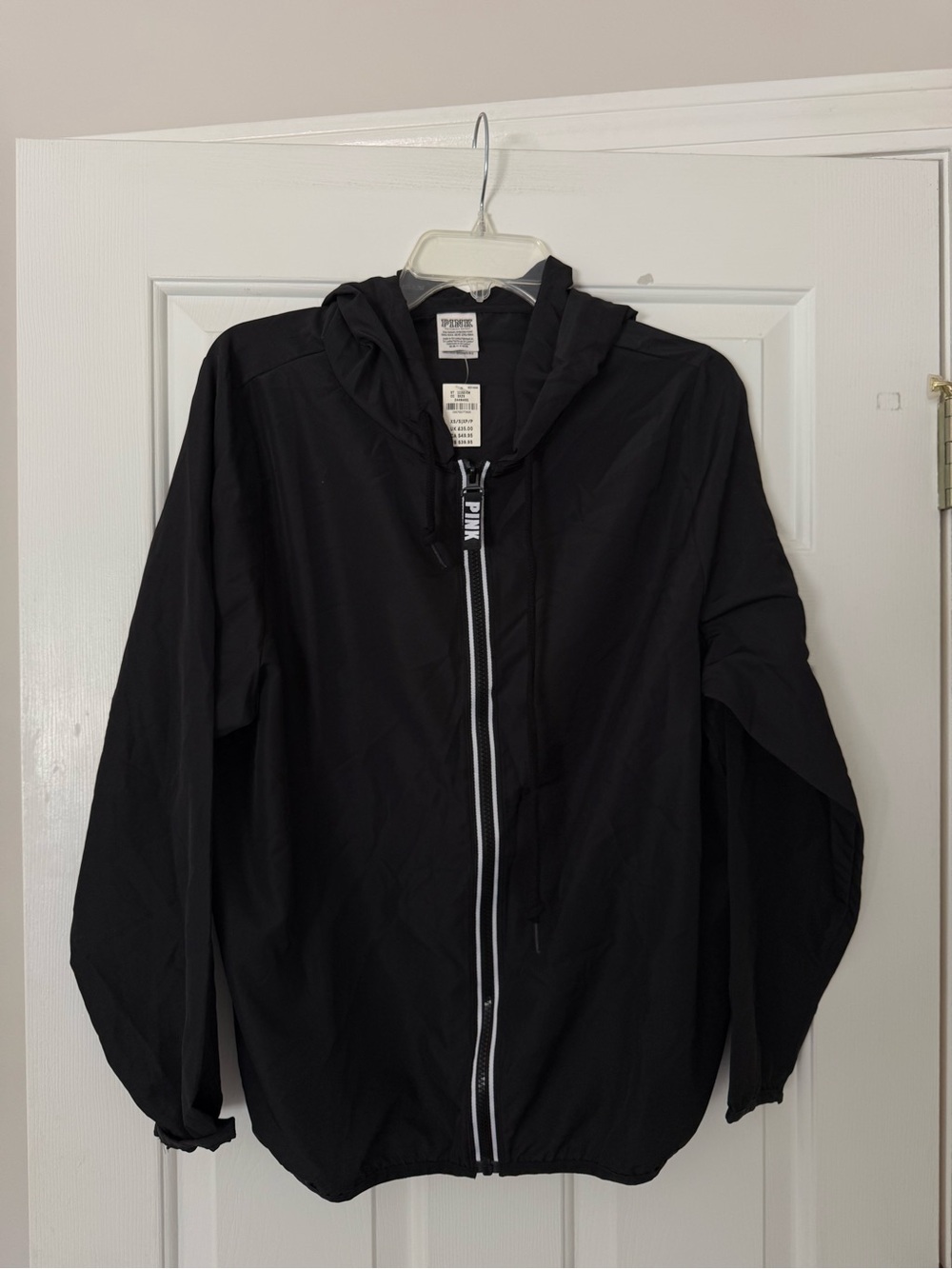 PINK Victorias Secret Black Hooded Zip Windbreaker Jacket